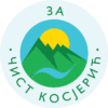 Kružni logo sa planinama, suncem i tekstom „Za čist Kosjerić“